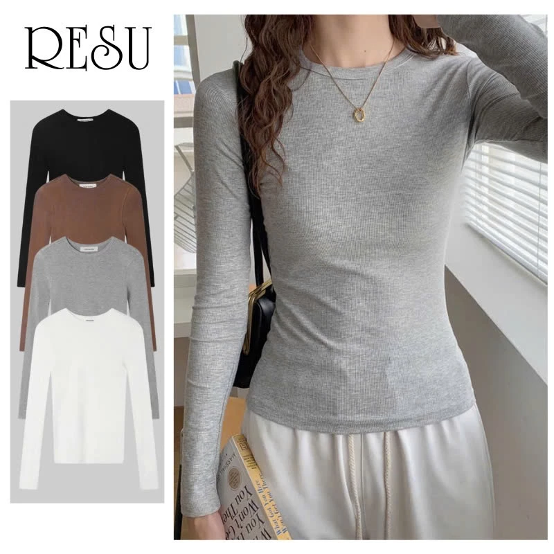 Áo Thun Tay Dài Cổ Tròn Trơn Basic Dáng Dài Ôm Body, Áo Kiểu Thun Nữ Tay Dài Kiểu Sexy RESU