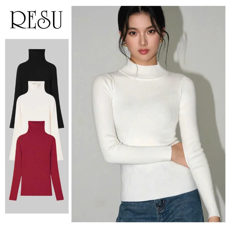 Áo Thun Tay Dài Cổ Lọ Dáng Dài Chất Thun Gân Cotton, Áo Cổ Lọ Dài Tay Dáng Ôm Giữ Nhiệt Nữ Tay Dài Cổ Cao Len Tăm RESU