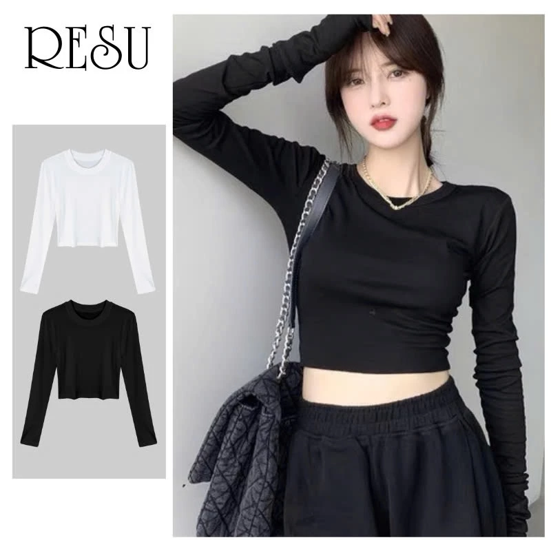 Áo Croptop Tay Dài TRƠN Nữ Ôm Body Chất Tốt, Áo Thun gân kiểu nữ crt dài tay  Resu