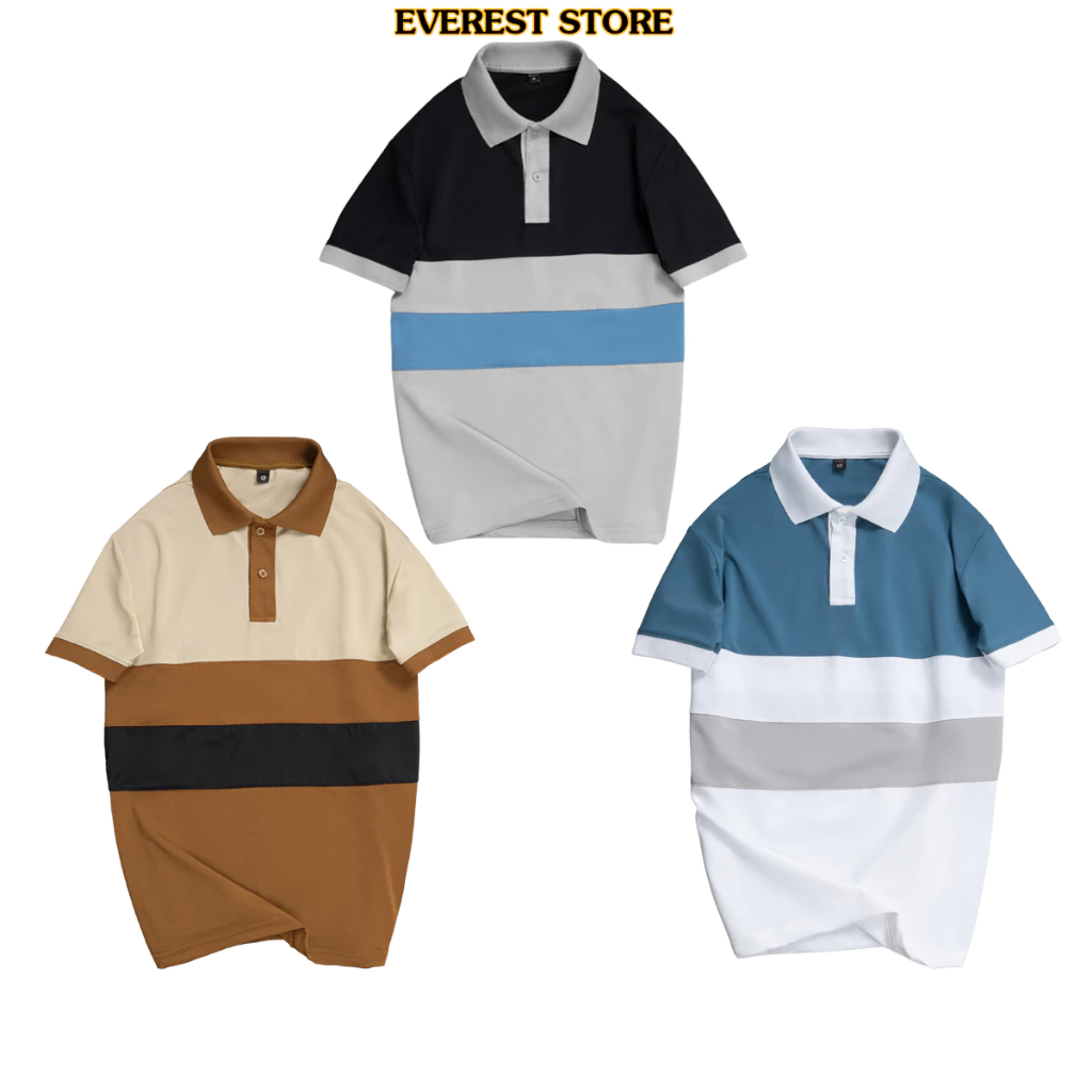 Bộ 3 áo thun polo nam chất vải cá sấu co giản 4 chiều phối sọc ngang Everest 3 màu