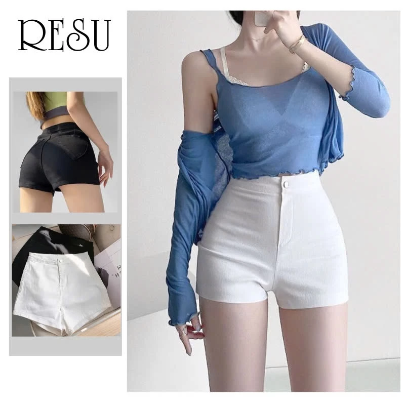 Quần đùi nữ kaki nữ lưng cao trơn , quần short nữ kaki cạp cao không túi đen trắng ,quần dance ôm eo RESU