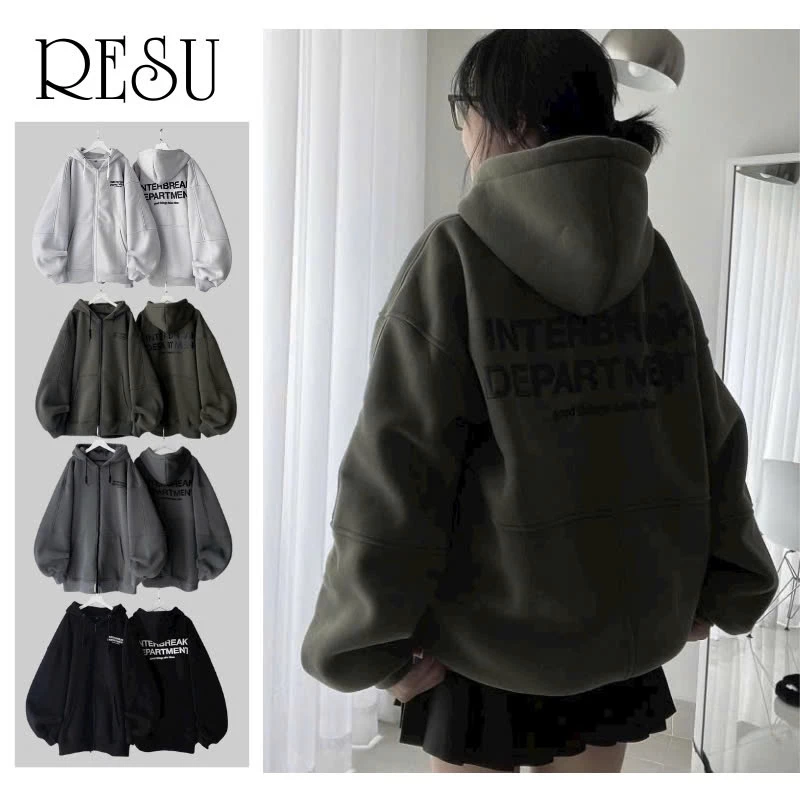 Áo Khoác Nỉ Hoodie Zip INTERBREAK  Form Rộng Unisex Nam Nữ - Áo Hoodie dây kéo chất nỉ bông dày dặn nón 2 lớp Resu
