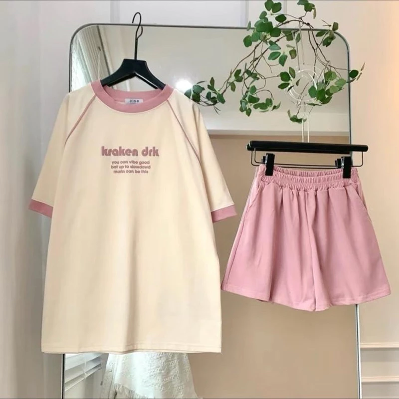Set bộ đùi áo và quần tay ngắn chất cotton su form rộng 38-65kg Cotton  Thun Voi Sen Nhung Nữ Women Top [K.r.A.Ken]