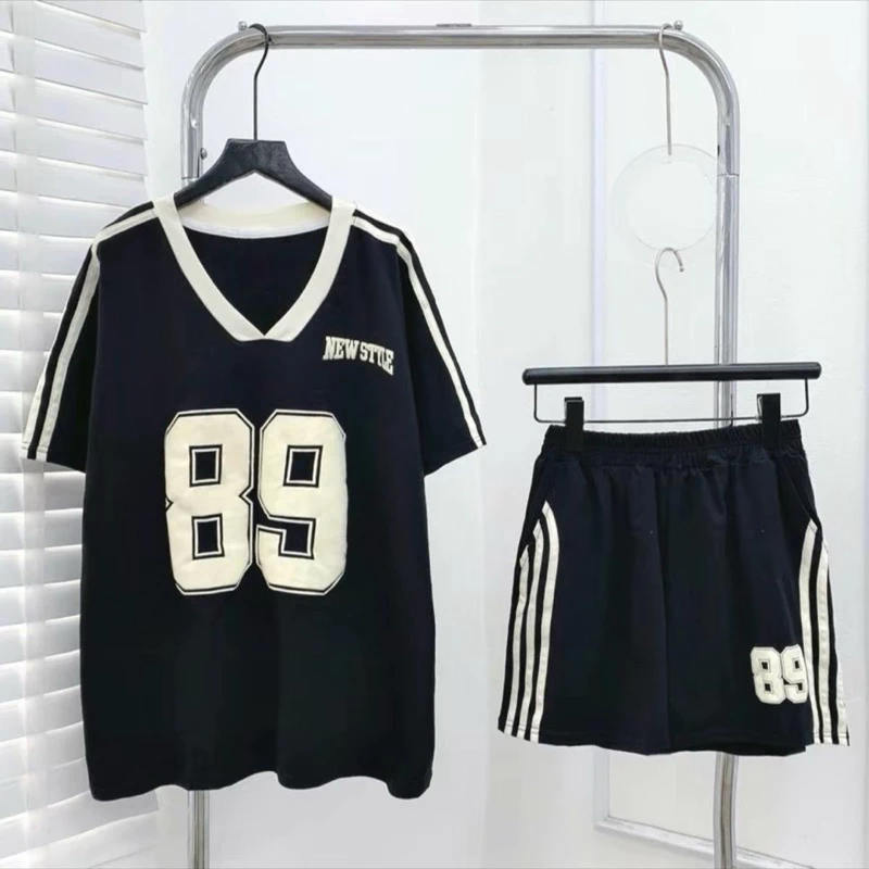 Set bộ đùi nữ Cotton Su Mỏng form 38-65kg áo form rộng tau lỡ + quần [ Cổ tim in số 89 ] mang thoải mái women Top Sport