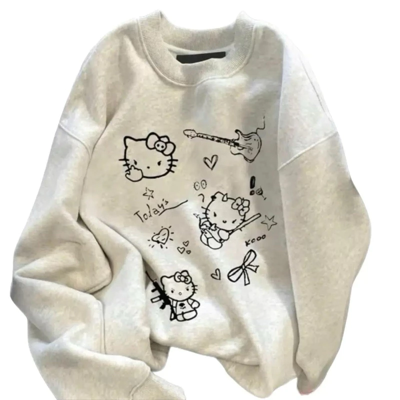 Áo nỉ Sweater form rộng in chữ Kitty phong cách Hàn Quốc Nữ Women Top Hoodie Cổ Tròn Today