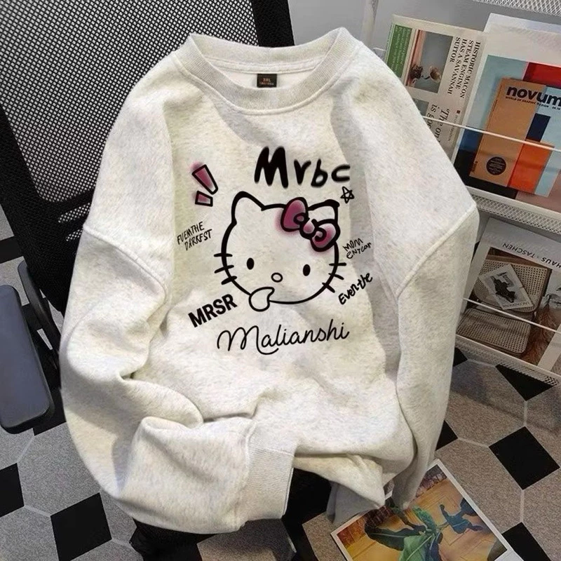 Áo nỉ Sweater form rộng in chữ Kitty phong cách Hàn Quốc Nữ Women Top Hoodie Cổ Tròn BC