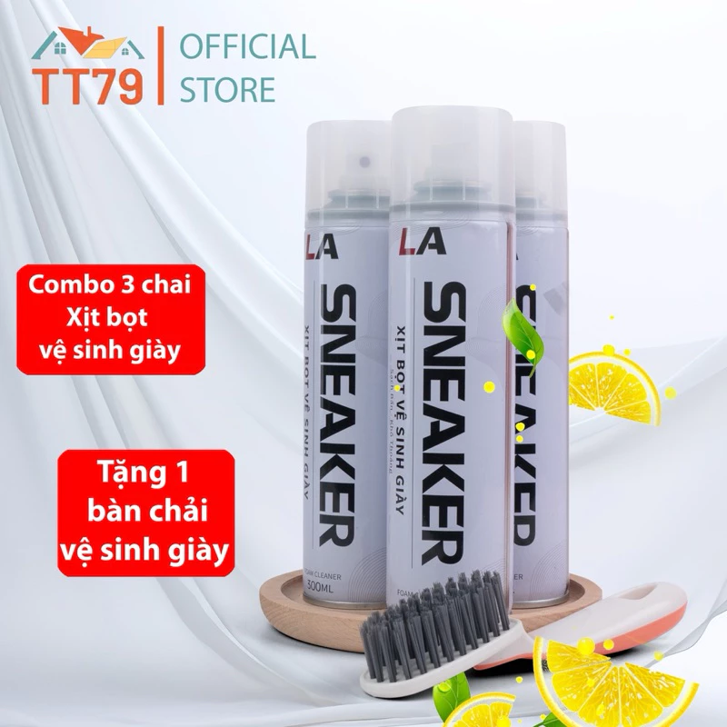 (HN - HCM) Combo 3 Chai Xịt Tạo Bọt Vệ Sinh Giày Sneaker Cao Cấp Tặng Kèm Bàn Chải Đa Năng - TT79