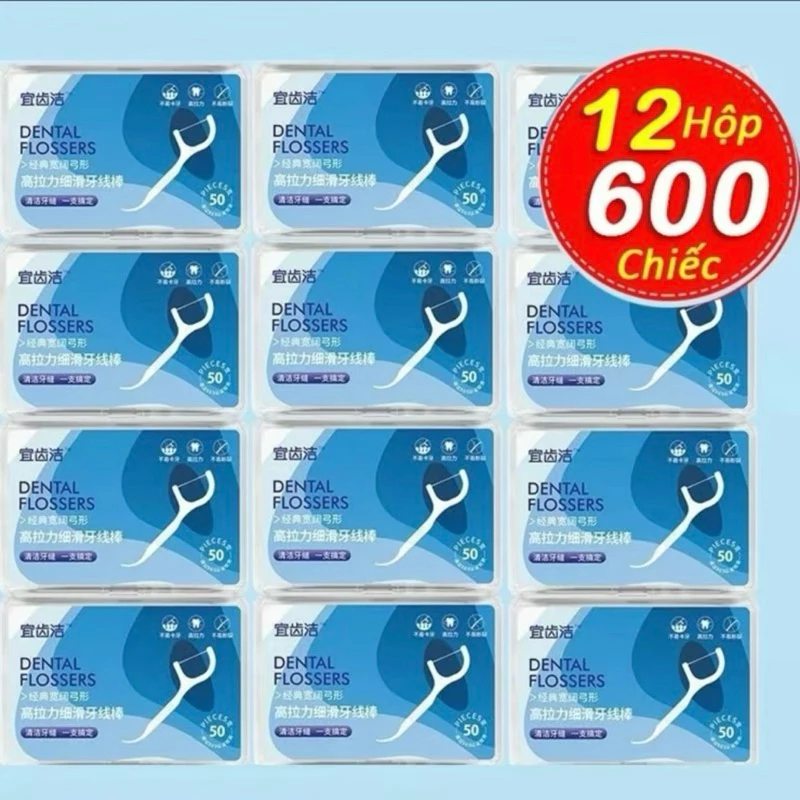 Combo 12 Hộp- 600 Chiếc Tăm Chỉ Nha Khoa Tiệt Trùng, Tăm Nha Khoa chất lượng cao.