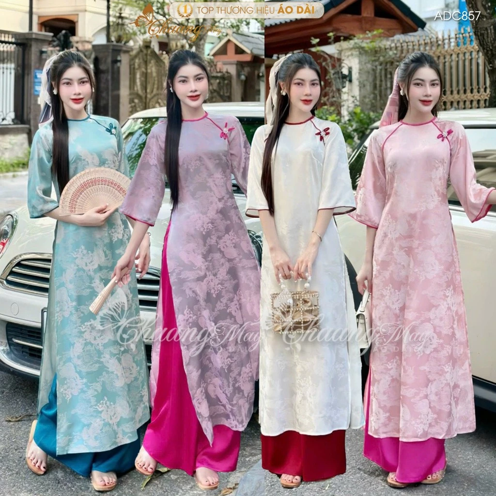 Áo dài Tết cách tân nữ gấm long phụng dáng suông xưa  may sẵn xuông bầu dự tiệc cưới lễ  đẹp ADC857