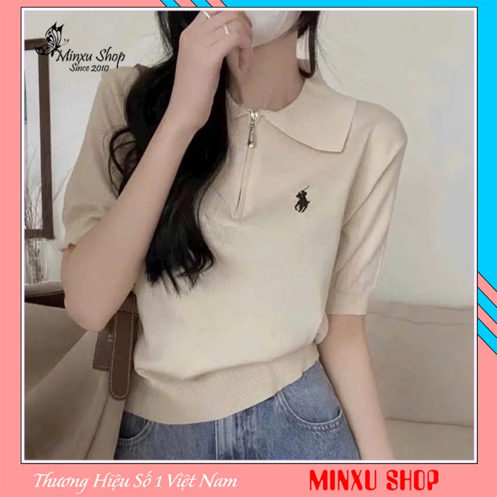 Áo Len PoLo Thêu Ngựa Cổ Phối KHÓA KÉO Chất Len Lông Thỏ Mềm Mịn Hàng QC Minxu Shop POLO21