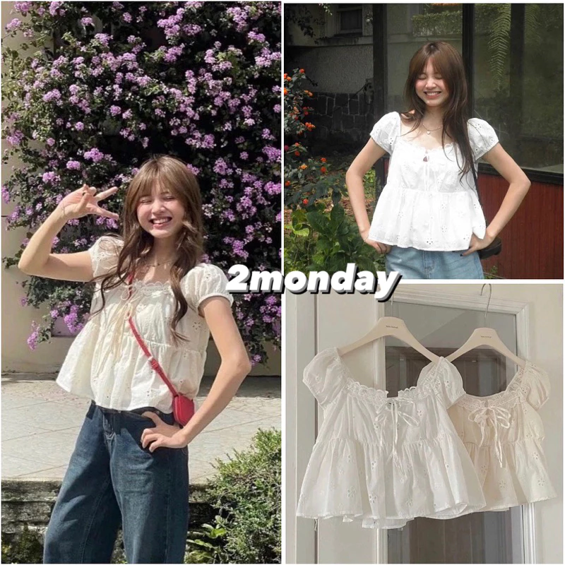 [VIDEO/ SẴN] ÁO BABYDOLL REN HOA THÊU DÁNG NGẮN VIỀN CỔ THẮT NƠ SIÊU XINH A26