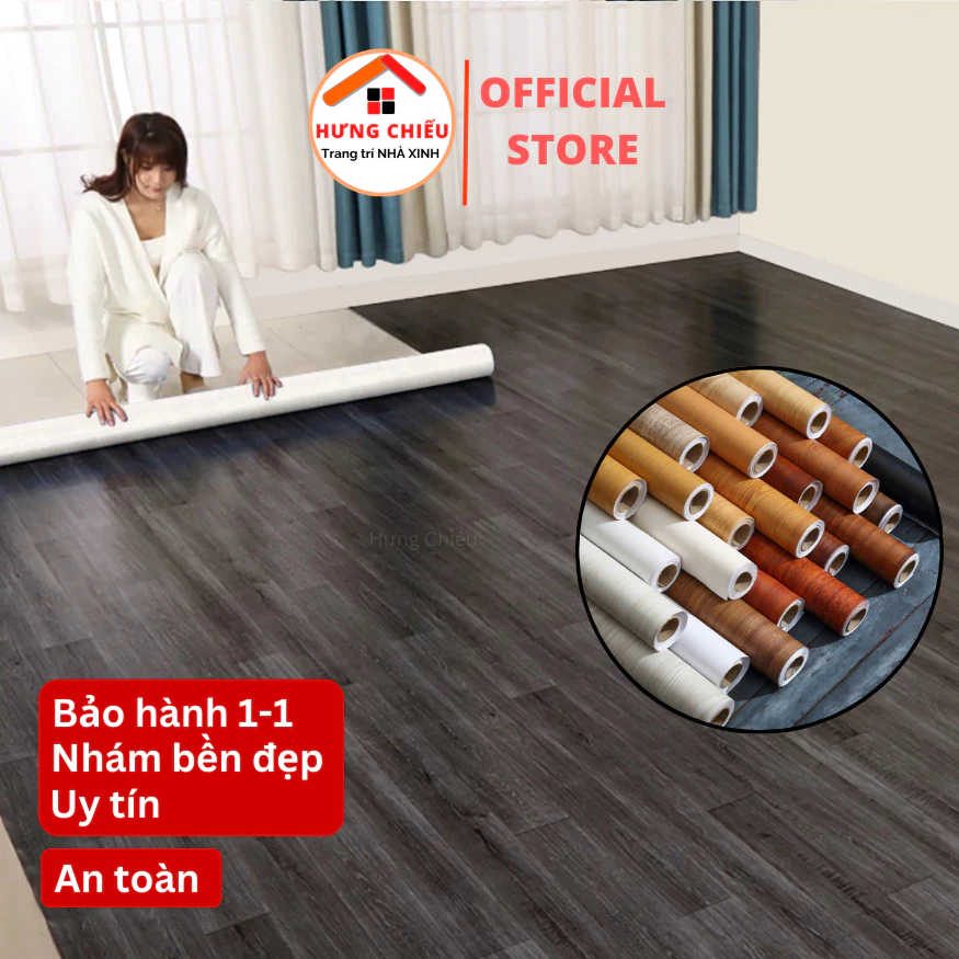 Thảm Simili trải sàn giả vân gỗ nhám, thảm nhựa lót sàn chống trơn trượt 0,5mm - Hưng Chiếu ED23