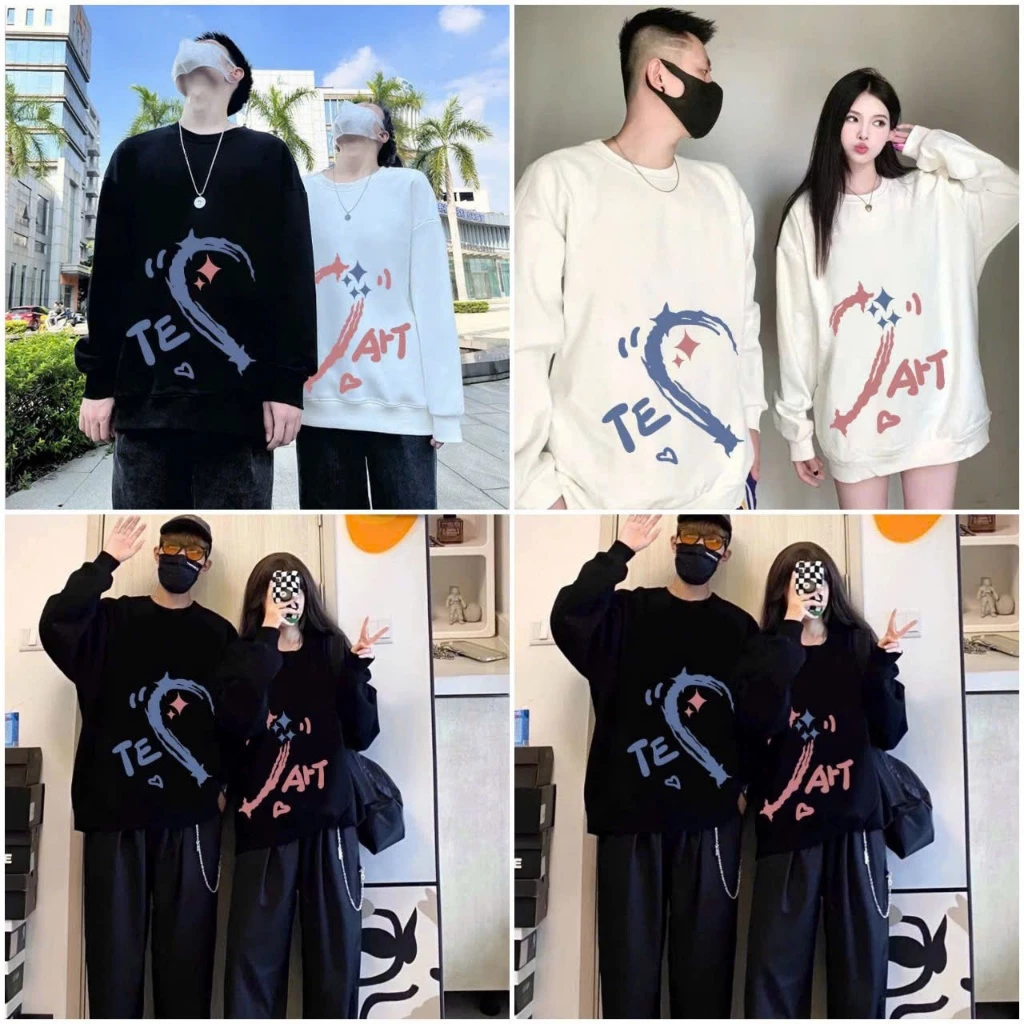 Áo Sweater Hình trái Tim TE- ART In Pét Bền Chắc Form Rộng Unisex Nam Nữ - Áo Hoodie Thun Nỉ Tay Dài Thu Đông Top Jacket