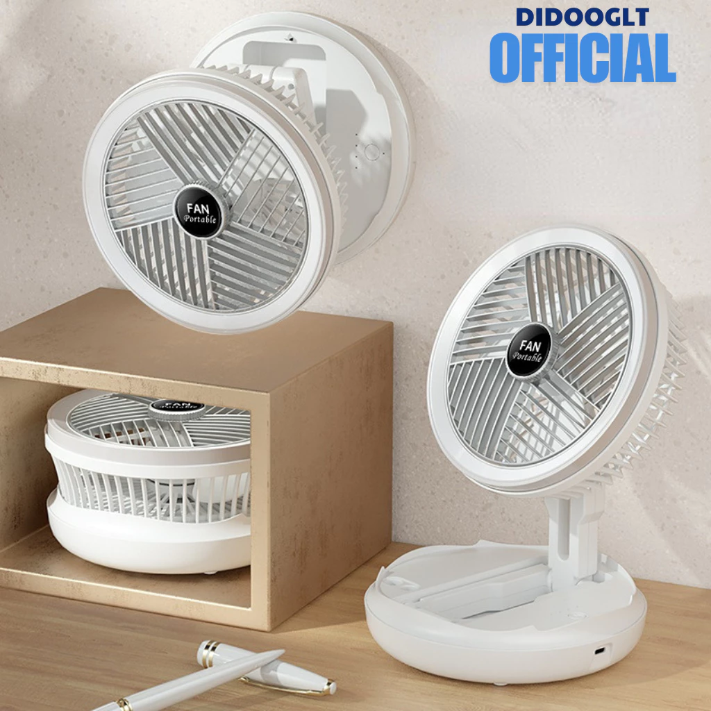 Quạt tích điện DIDOOGLT đa năng để bàn, treo tường, tuỳ chỉnh độ cao với 4 tốc độ gió xoay 360 độ