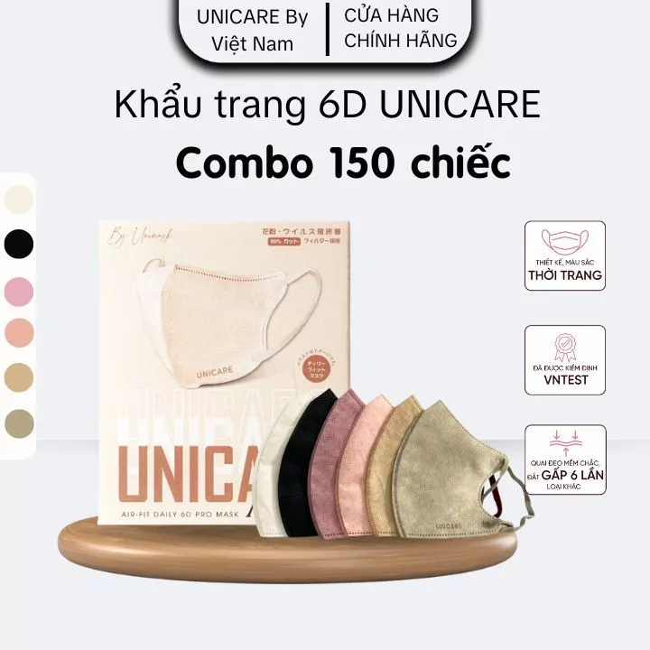 Combo 150 Chiếc Khẩu trang 6D UNICARE 3 Lớp Kháng Khuẩn, Kháng Bụi Siêu Mịn Không Thấm Nước