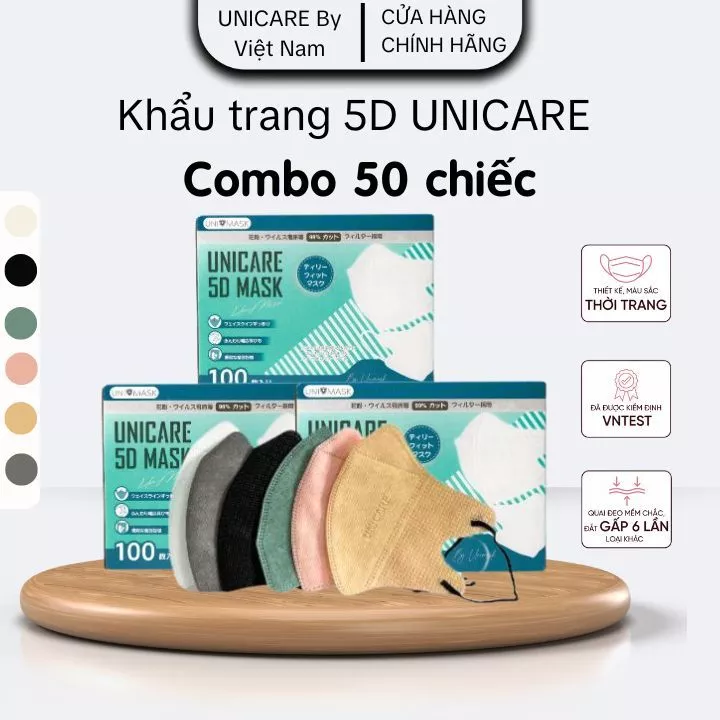 [LIVE KOC] UNICARE 50 Chiếc Khẩu Trang 5D Unimask Chính Hãng Chống Bụi Mịn 3 Lớp Kháng Khuẩn