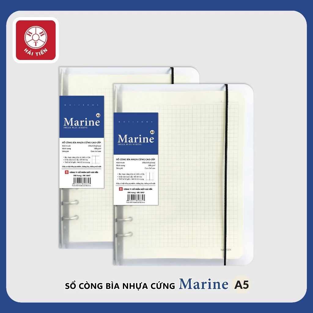 HẢI TIẾN Sổ bìa còng nhựa cứng cao cấp MARINE - Giấy chống lóa - Có ruột sổ thay thế