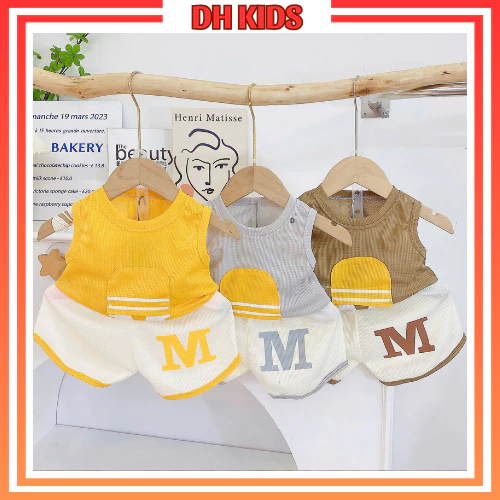 [ B17 ] Đồ bộ ba lỗ Tổ ong chữ M chất liệu thoáng mát kiểu dáng đáng yêu dành cho bé trai bé gái từ 4 - 15kg - DH KIDS