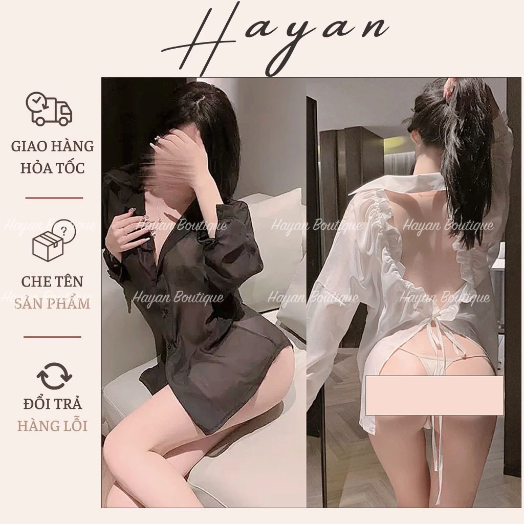 HT196 Áo sơ mi hở lưng xẻ sau gợi cảm,váy ngủ voan dây rút quyến rũ tôn dáng HT196