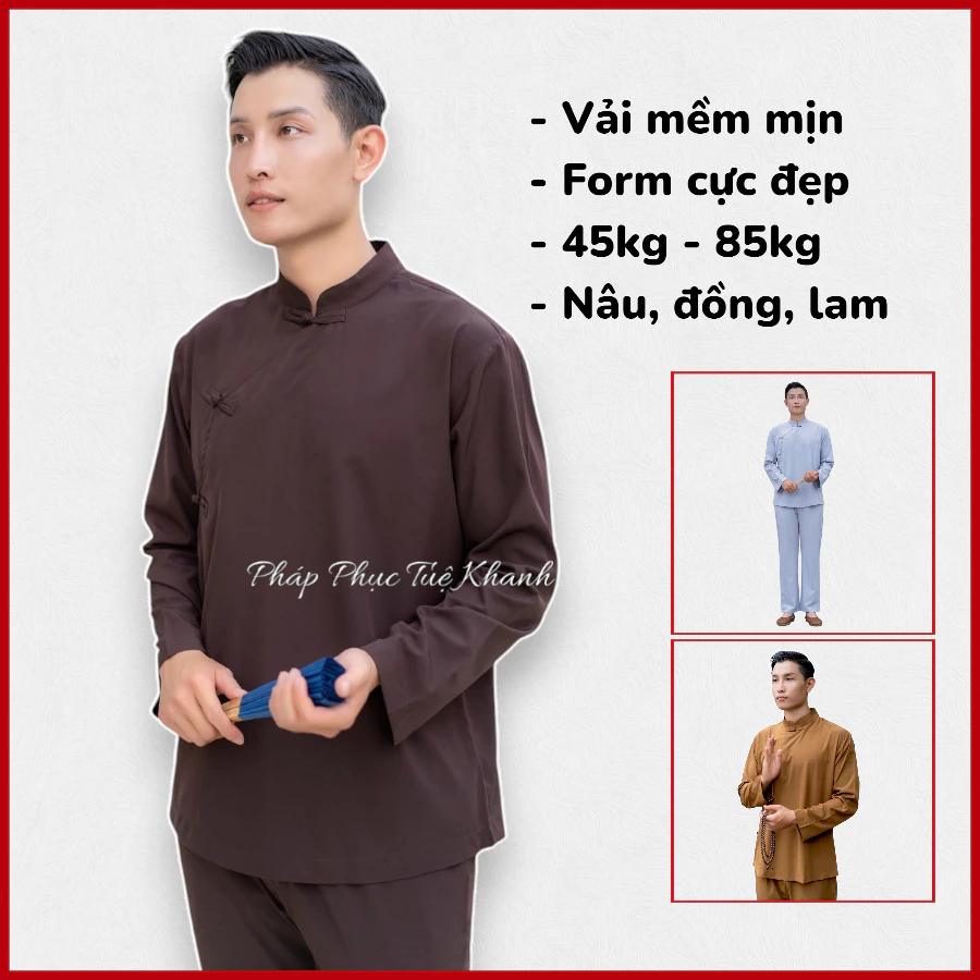 Đồ lam đi chùa nam dài tay vải kate mềm siêu đẹp form rộng rãi Tuệ Khanh 056