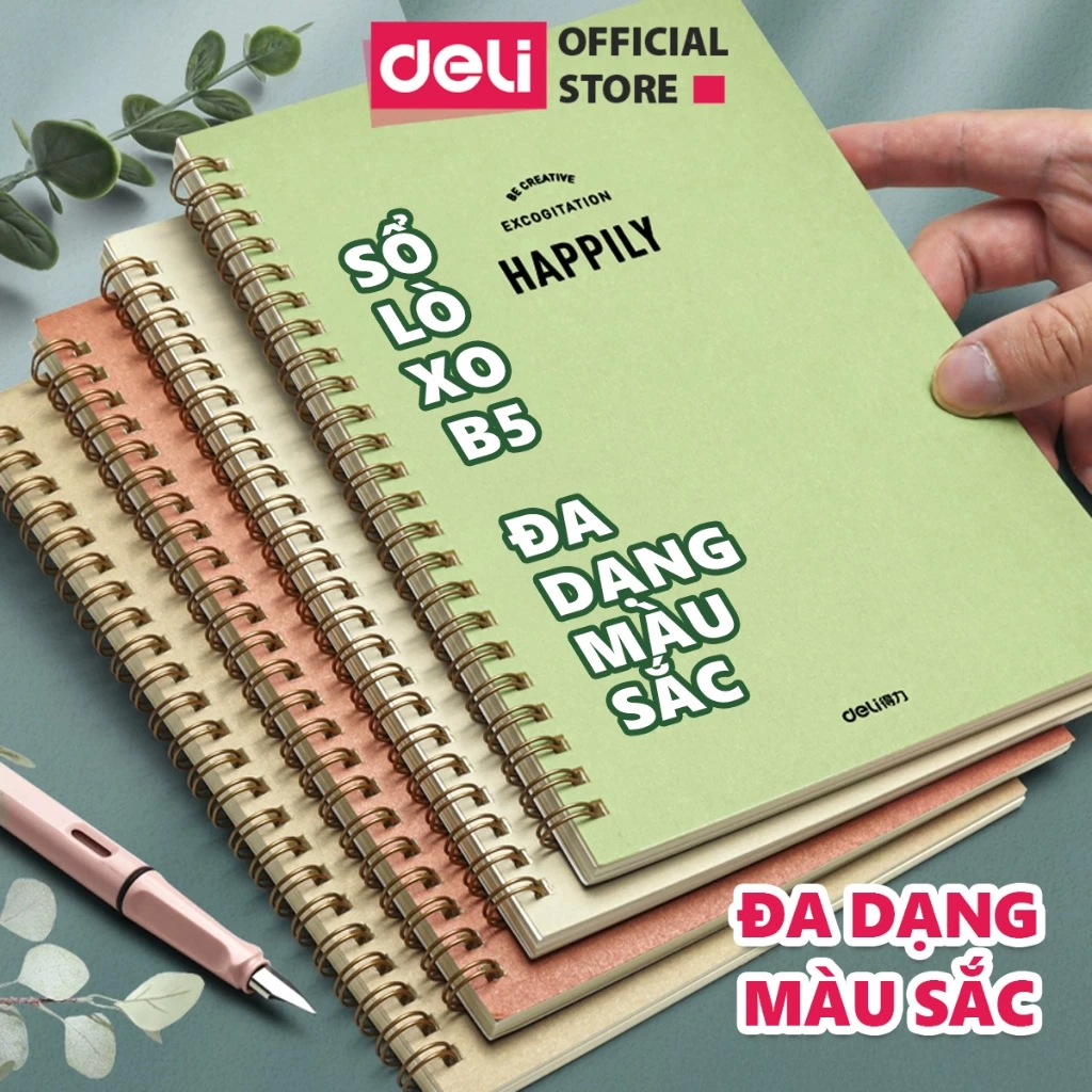 [DELI VPP] Sổ tay lò xo ghi chép A5 gáy xoắn 120 trang Deli - Giấy kẻ ngang chống lóa mắt Tập Vở Học Sinh Planner