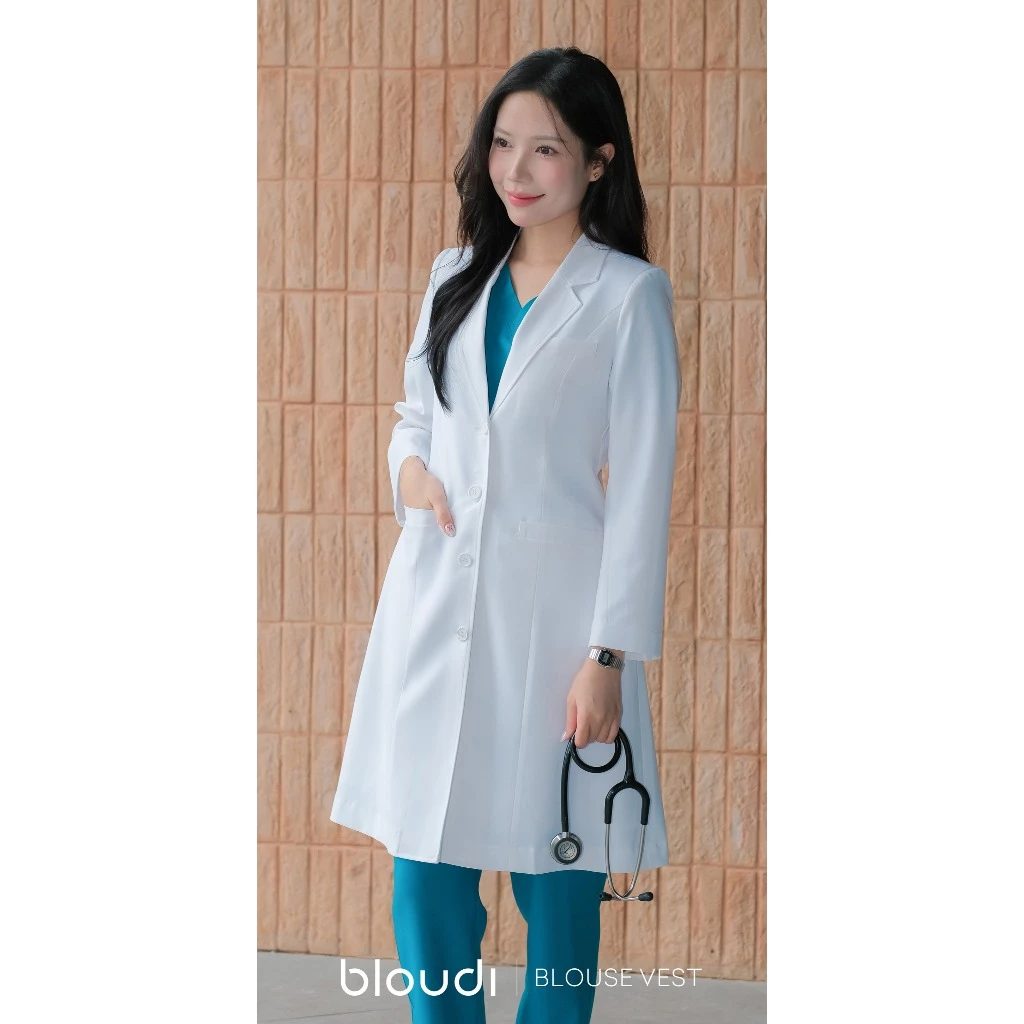 Áo vest bác sĩ nữ, áo blouse dài tay cao cấp Bloudi Lapcoat