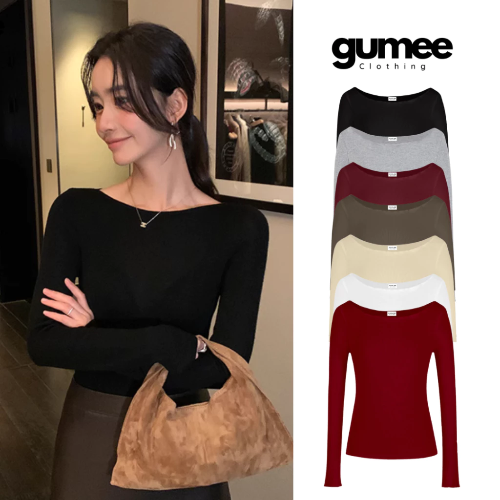 Áo thun cổ thuyền dài tay nữ ôm body fit dáng chất cotton mềm mịn co giãn mặc thu dông Gumee - G03