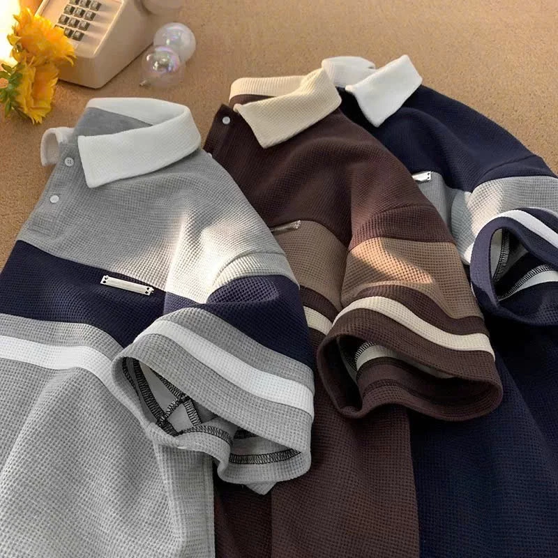 Áo Polo nam nữ oversize,phối màu, APT Unisex tay lỡ form rộng,chất vải cotton tổ ong thoáng mát