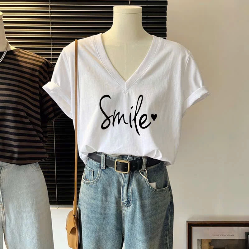 Áo thun Cổ Tim xược giấy cotton In Hình ANHSTORE, áo cổ V phom suông nhẹ Full size 42kg - 75kg