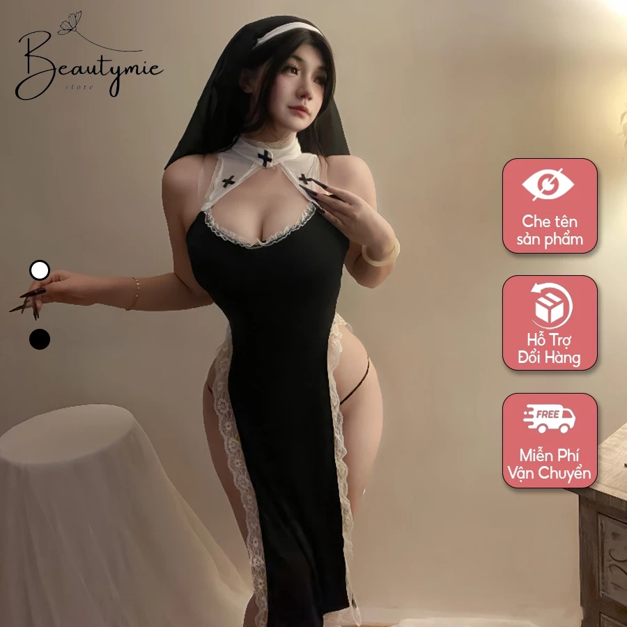 Đồ ngủ nữ sexy tu sĩ quyến rũ DN04 Váy ngủ cosplay nữ tu sĩ kèm quần chip gợi cảm không ngủ
