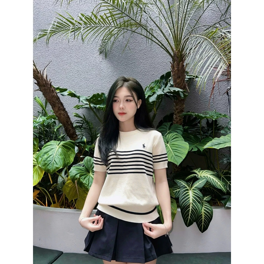 Áo thun nữ cổ tròn hình thêu chất len dệt kim hàng QC loại 1 SUMIISHOP mã QC94 Women Top