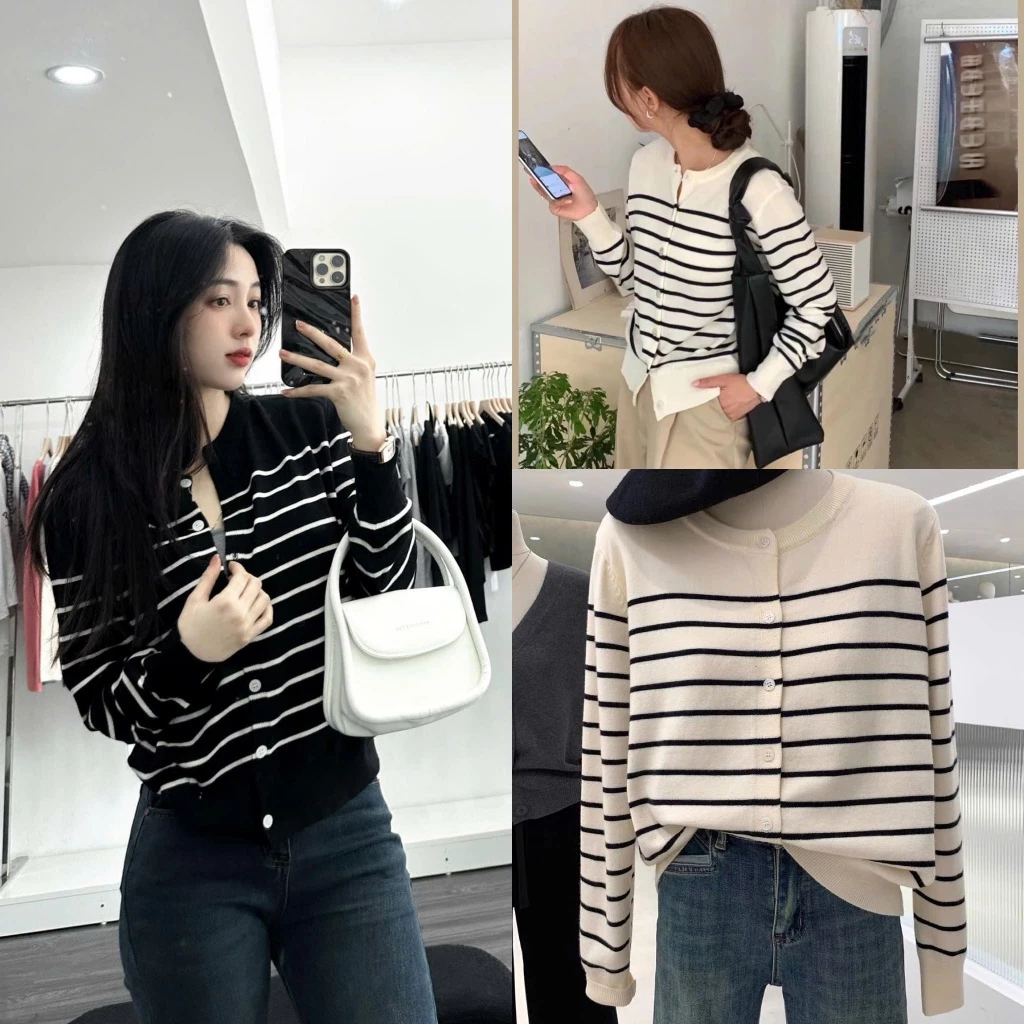 Áo khoác cardigan kẻ ngang chất len mềm mỏng SUMIISHOP mã AL99