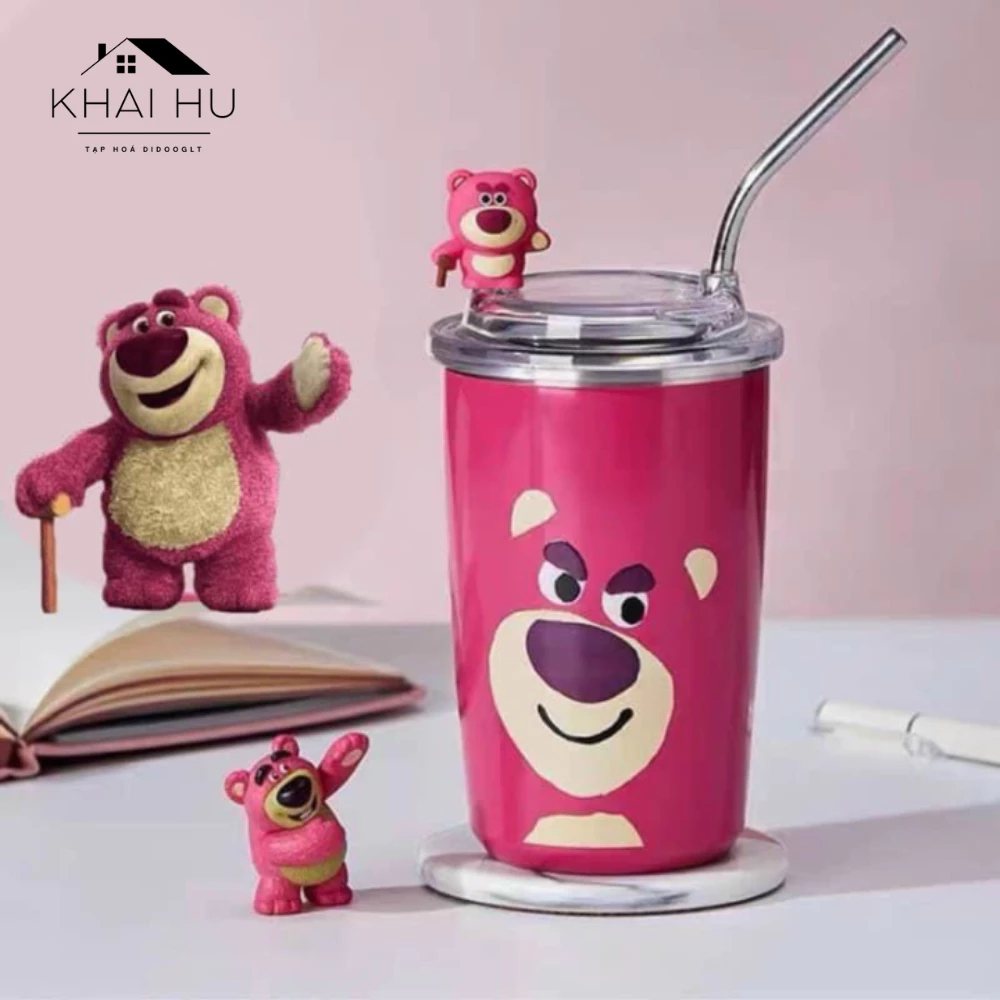 Cốc Giữ Nhiệt Gấu Dâu Losto 450 ML - Ly Giữ Nhiệt Lõi Inox 304 Chống Gỉ (DIDOOGLT)