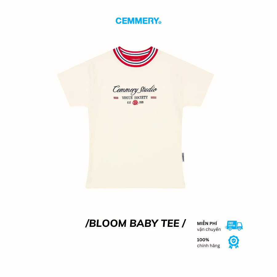 Áo Baby Tee CEMMERY Local Brand Chính Hãng Bloom Baby Tee Cotton 2 Chiều Cổ Dệt Màu Cream