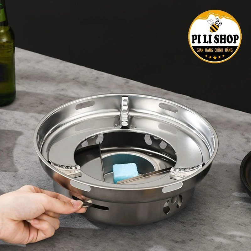 Bếp Cồn Chắn Gió Inox 24cm Chuyên Dùng Nấu Lẩu Nhỏ Gọn, Bếp Cồn Cắm Trại Mini Thiết Kế Hiện Đại