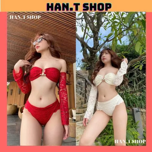 Ms 005 bikini đồ bơi đi biển set TAY DÀI KHOEN phối REN hàng thiết kế cao cấp HAN.T SHOP