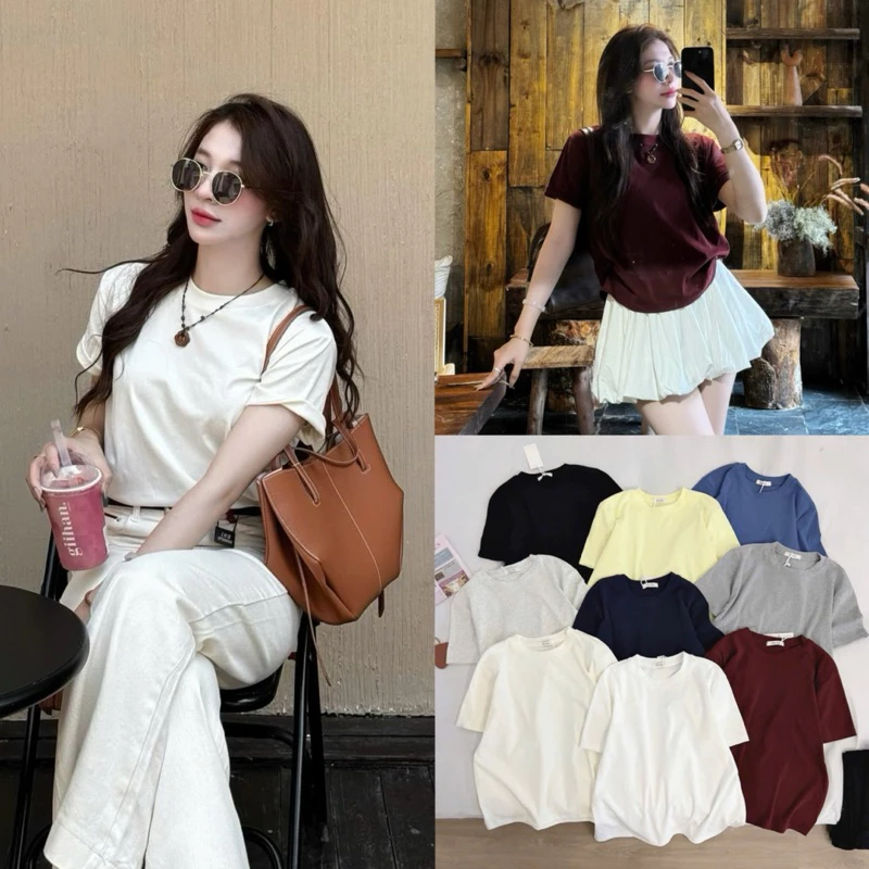 (ẢNH OLDSCHOOL) Áo thun nữ trơn basic form vừa chất lông mịn mềm DOUDOU