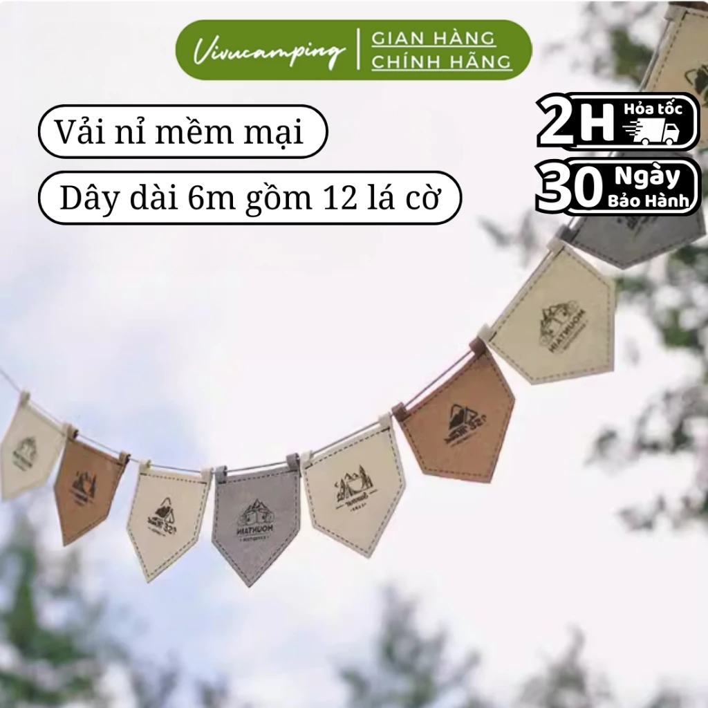 Dây Cờ Cắm Trại Camping Vải Nỉ Mềm Tinh Tế 6M Với 12 Lá Cờ, Cờ Trang Trí Lều Trại Có Tặng Kèm Dây