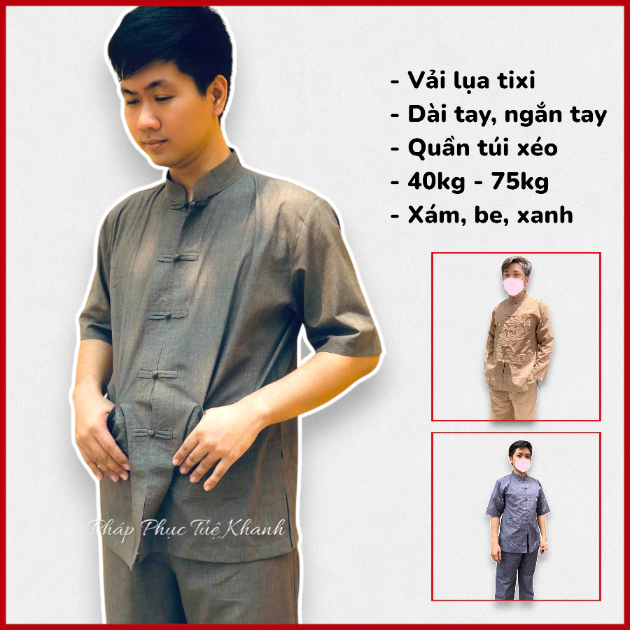 Đồ Lam Nam Vải Tixi kiểu lãnh tụ tay ngắn và tay dài TUỆ KHANH