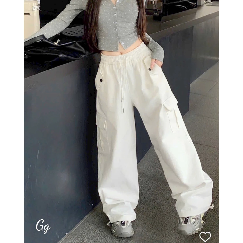 Quần Túi Hộp Nam Nữ Vải Tuyết Mưa Có Dây Rút Unisex, Quần Ống Rộng Phong Cách Hiphop Đường Phố