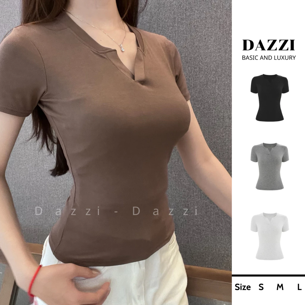 Áo thun nữ cổ trụ DAZZI form ôm body, áo thun babytee cổ trụ vải cotton lụa co dãn 4 chiều A025