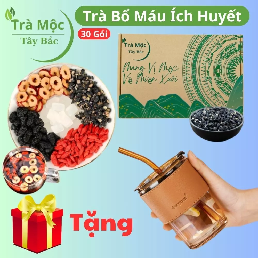 Trà Bổ Máu Ích Huyết (Tặng Bình) Dưỡng Nhan bồi bổ cơ thể nguyên liệu hưu cơ Thanh Nhiệt Giải Độc Đẹp Da Giảm Mụn Stress