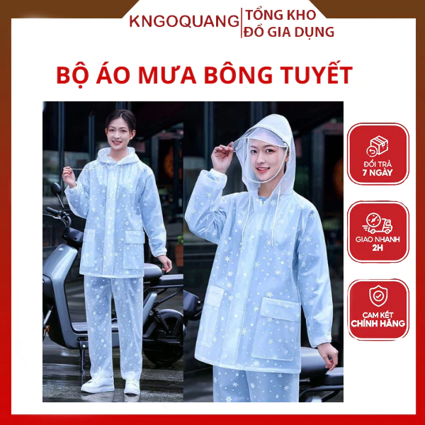 Áo Mưa Bộ Cao Cấp Hoạ Tiết Bông Tuyết SIÊU BỀN, Chống Nước Tuyệt Đối