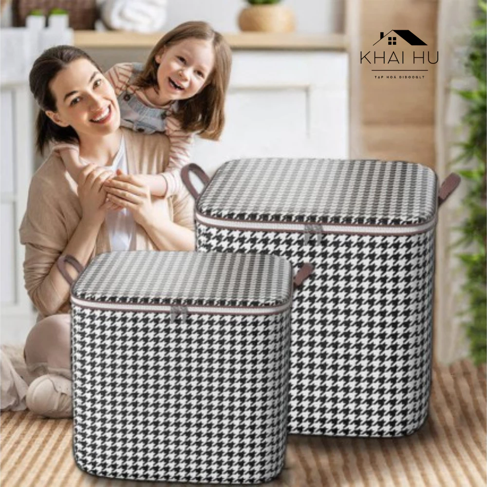 Túi Đựng Chăn Màn Cỡ Lớn Họa Tiết Caro - Giỏ Đựng Quần Áo Bằng Vải Đa Năng Tiện Lợi (DIDOOGLT )