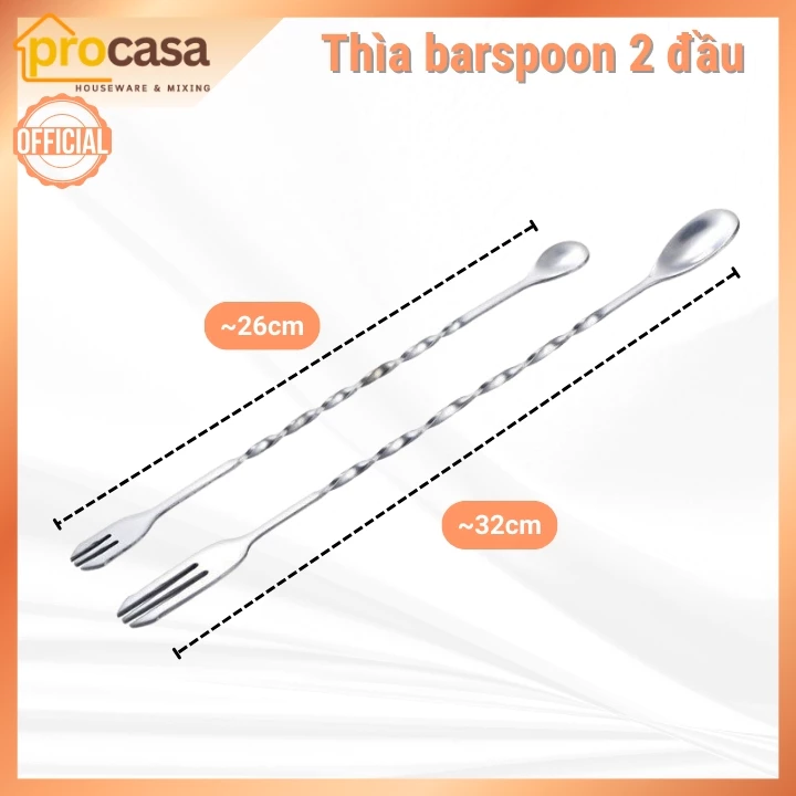 Thìa barpoons 2 đầu inox - muỗng khuấy 2 đầu dùng cho pha chế