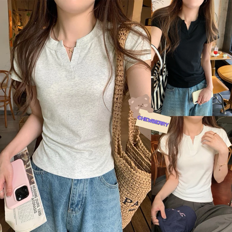 Áo Thun Babytee Kiểu Cổ Tàu V Tôn Dáng Nữ Co Giãn