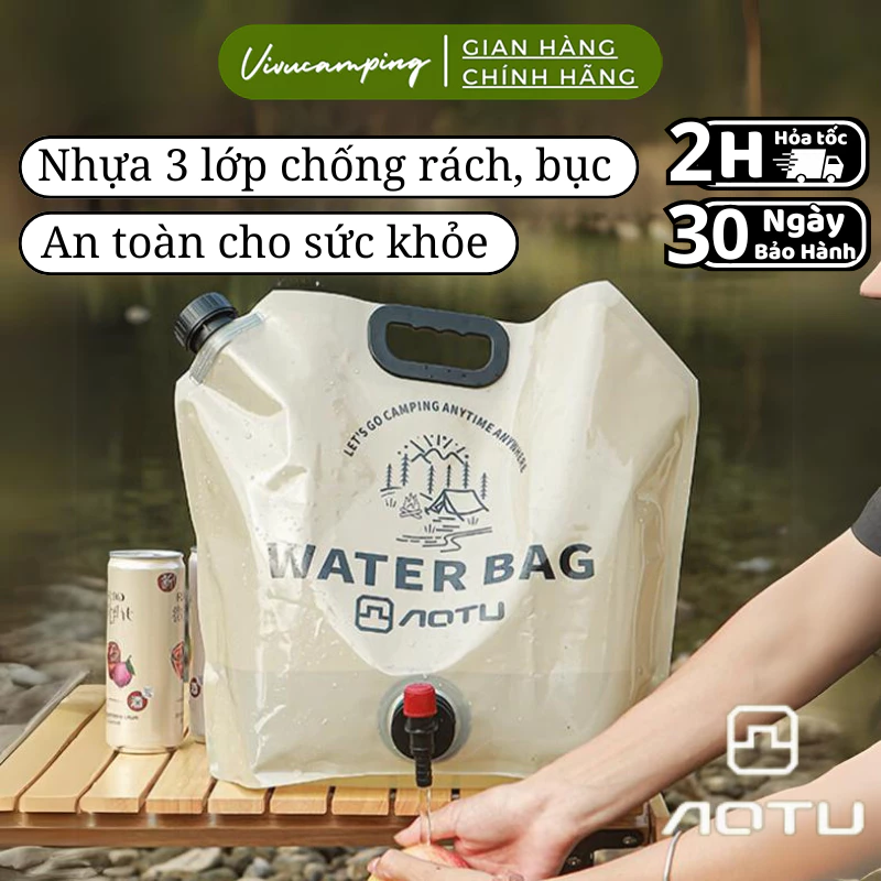 Túi Đựng Nước Gấp Gọn Aotu 9L Nhựa PVC An Toàn, Túi Nước Camping Cho Hoạt Động Cắm Trại Dã Ngoại
