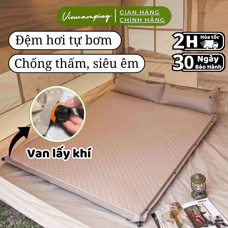Đệm Hơi Dã Ngoại Du Lịch Tự Bơm Gấp Gọn Cao Cấp Siêu Êm Ái, Nệm Camping Kèm Gối Văn phòng, Camping