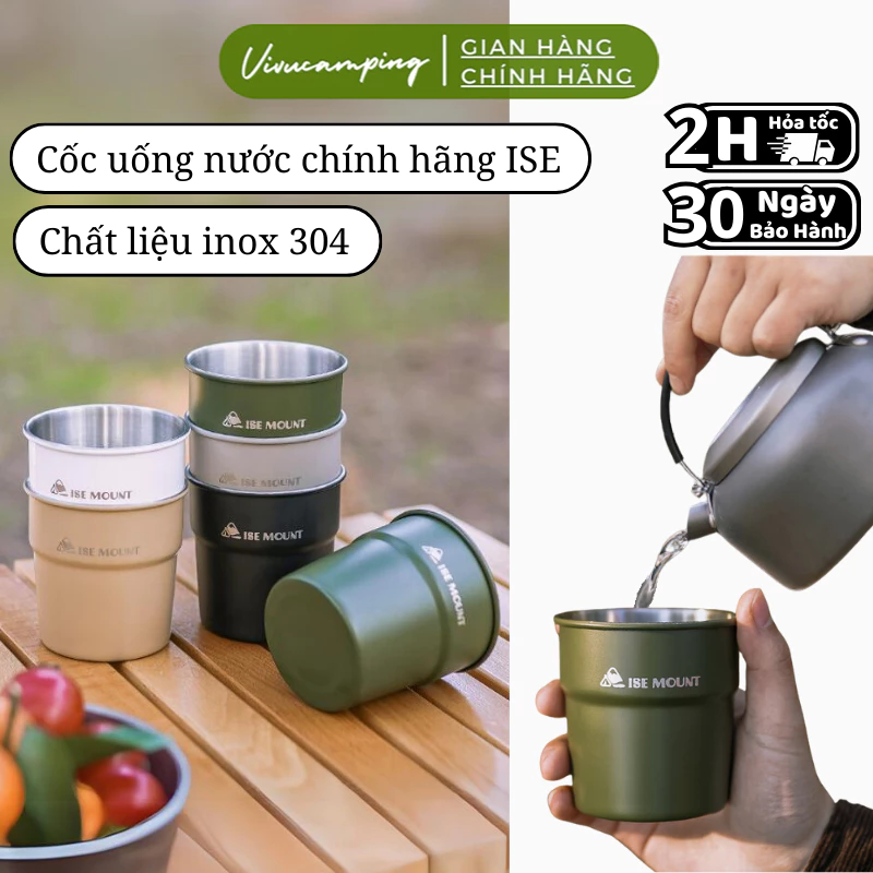 Cốc Inox Dã Ngoại 300ml Chất Liệu Cao Cấp Giữ Nhiệt 304 Chống Gỉ, Ly Uống Nước Ly Cà Phê Camping ISE