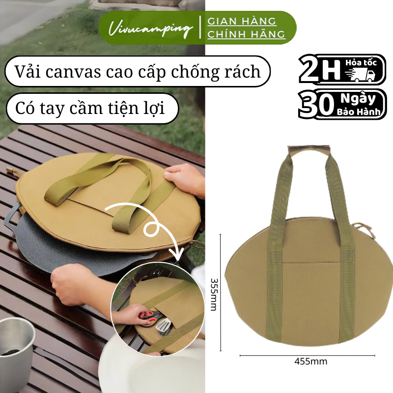 Túi Đựng Chảo Dã Ngoại Vải Dày Dặn Chống Rách Tiện Dụng, Túi Đựng Đồ Cắm Trại Vivucamping Ngoài Trời